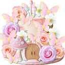 21 PCS Fairy Cake Toppers Mushroom House Cake Decor Butterfly Cake Decor Fairy Garden Topper Fairy Party Supplies