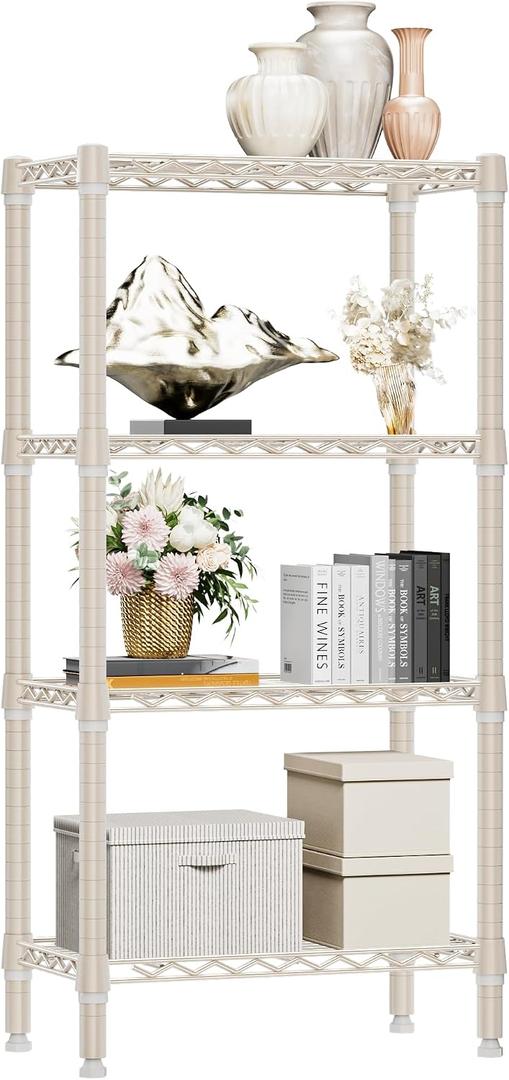 M MZG 1000 lbs 4-Shelf Standing Storage Shelves Heavy Duty Metal Shelving Unit Adjustable Wire Rack for Office Garage Kitchen, Light Tan 11.8 D x 23.6" W x 47.5" H