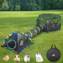 Outdoor Cat Enclosures for Cats Indoor, Patio Portable Mesh Cat Tent, Tunnel, Playhouse with Free Carry Bag & Metal Rod for Multiple Small Animals, Includes Cat Playpen+Cat Tent+Pet Tunnel, Rainbow