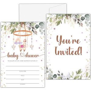 Baby Shower Invitations, Cute Greenery Baby Shower Invites, Joyful Baby Toys Baby Shower Invitation Gender Neutral (4"" X 6""), 25 Gender Reveal Invitations with Envelopes -YQK07