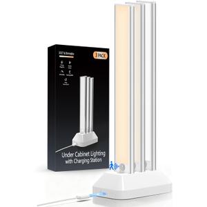 14in Under Cabinet Lighting with Charging Station, 3200mAh Rechargeable Motion Sensor Light Indoor, 3 Color Tempers Dimmable Closet Lights Wireless, Magnetic Under Cabinet Lights for Kitchen, 3-Pack