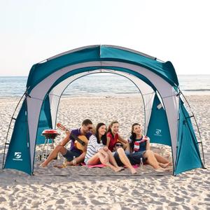 Beach Tent 12 X 12ft Large UPF50+ Pop Up Canopy with 2-Pcs Side Wall, Sun Shelter Rainproof, Waterproof for Camping Trips, Backyard Fun, Fishing, Parties, Or Picnics, (Ocean Blue)