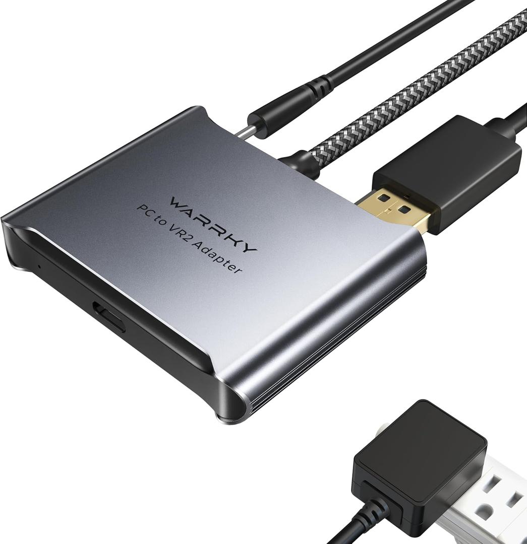 Warrky PSVR2 PC Adapter, PSVR2 Accessories [Aluminum Shell, NylonBraided Cable] Compatible with PSVR2, AR Glasses, Portable Monitor, DP 1.4 Cable&15W Power Supply Included