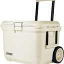 Coleman Pro Heavy-Duty 55qt Wheeled Ultra-Light Premium Hard Cooler, Extra-Thick Insulation Keeps Ice up to 5 Days, 92-Can Capacity, Heavy-Duty Wheels (Desert Sand)