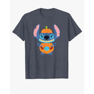 Disney Stitch Pumpkin Halloween T-Shirt Heather Blue Girls, Small