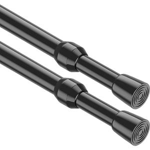 MEXAU 2 Pack Tension Curtain Rod 26-39 inch Spring Tension Rod Black Curtain Rod Adjustable Spring Rod Extendable Tension Rod for Kitchen, Bathroom, Window, Bookshelf, Closet