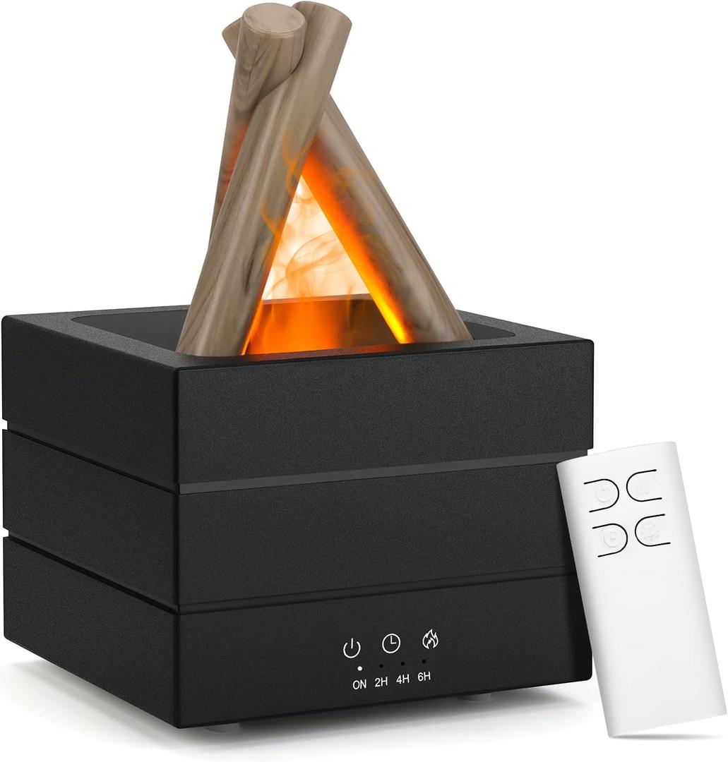 Essential Oil Diffuser, Campfire Flame Fire Diffuser with Remote Control, 280ml Cool Mist Humidifiers for Bedroom, Office, Yoga, Spa, (Black)