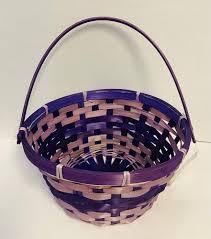 Easter Baskets with Hinged Handle - Round Woven Bamboo (Purple) 3 Pack