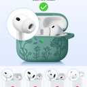 6 x for AirPods Pro 3 Case (2025) with Cleaner Kit,Cute Flower Engraved Soft Silicone Protective Case Cover Compatible with Apple AirPods Pro 3rd Generation for Women Men with Keychain,Pine Green