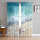 Summer Beach Sheer Curtains 84 Inches Long, Blue Ocean Waves Coastal Light Filtering Window Curtains for Living Room/Bedroom, Seaside Waves Rod Pocket Voile Sheer Curtain Drapes, 52"W x 84"L, 2 Panels