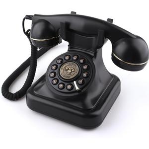 Old Fashioned Landline Phones with Classic Metal Bell, 1960s Vintage Corded Dial Phone Classic Old Fashion Telephones Wired Desk Telephone for Office and Home, Black