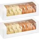 Ocmoiy Roll Cake Boxes 12x4x3.5 Inches, 24 Pack Auto-Popup Rectangle White Bakery Pastry Boxes with Window for Packaging Pumpkin Rolls, Cinnamon Rolls, Banana Bread, Loaf