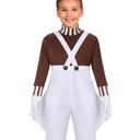 Kids Boys Candy Chocolate Factory Worker Halloween Cosplay Costume Shirt Jumpsuit Outfit Set with Gloves Leggings S 