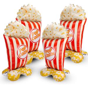 4pcs 60" Giant Popcorn Balloons, 3D Standing Foil Balloon Decorations for Carnival Circus Theme Movie Night Birthday Baby Shower Popcorn Bar & Cannes Party Decor