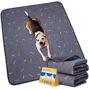Sunheir Washable Pee Pads for Dogs Large 48" x 48" 2-Pack Reusable Puppy Pads Pet Training Pads, Absorb Dog Mats, Whelping Pad, Non-Slip Protects Against Urine Leakage (Leaves - Deep Grey, 48x48)