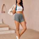 Women's Athletic Shorts High Waisted Running Shorts Sporty Short Gym Elastic Workout Shorts (Gray, L)