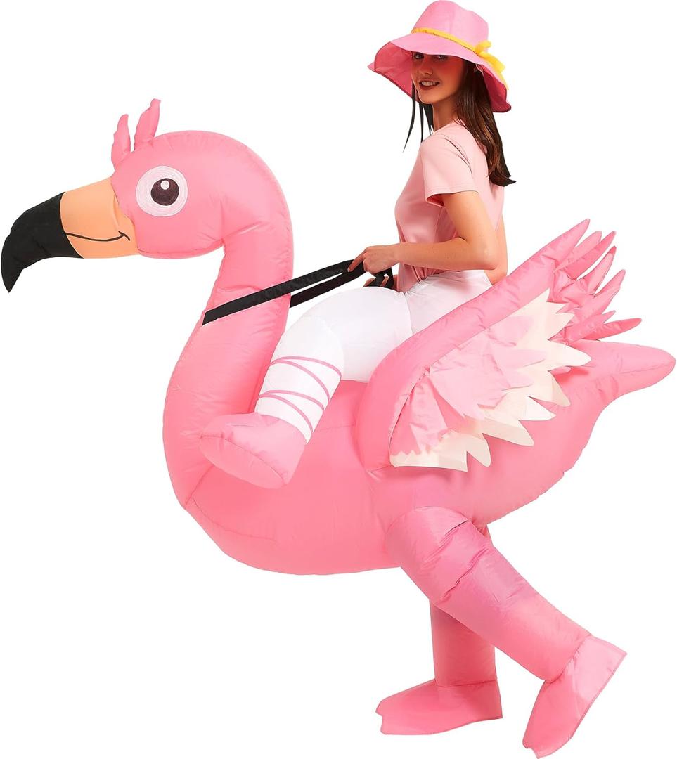 One Casa Inflatable Flamingo Costume Riding On Flamingo Air Blow up Funny Fancy Dress Party Halloween Costume for Adult