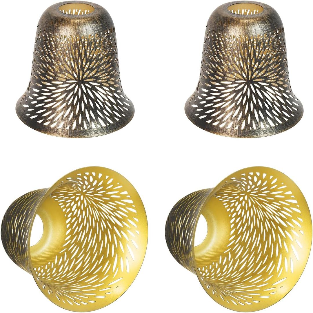 Ceiling Fan Light Covers Replacements Etched Chrysanthemum Metal Lampshade 4 Pack, 1-5/8" Fitter, 5.6" Height and 5" Diameter Fits for Pendant Light Shade (Bronze Gold chrysanthemum)