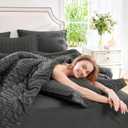 CozyLux Queen Comforter Set Dark Grey Seersucker 7 Pieces Bed in a Bag Queen Comforter Set with Sheets, Dark Gray Luxury Soft Bedding Set with Down Alternative Comforter, Sheets, Pillowcases & Shams