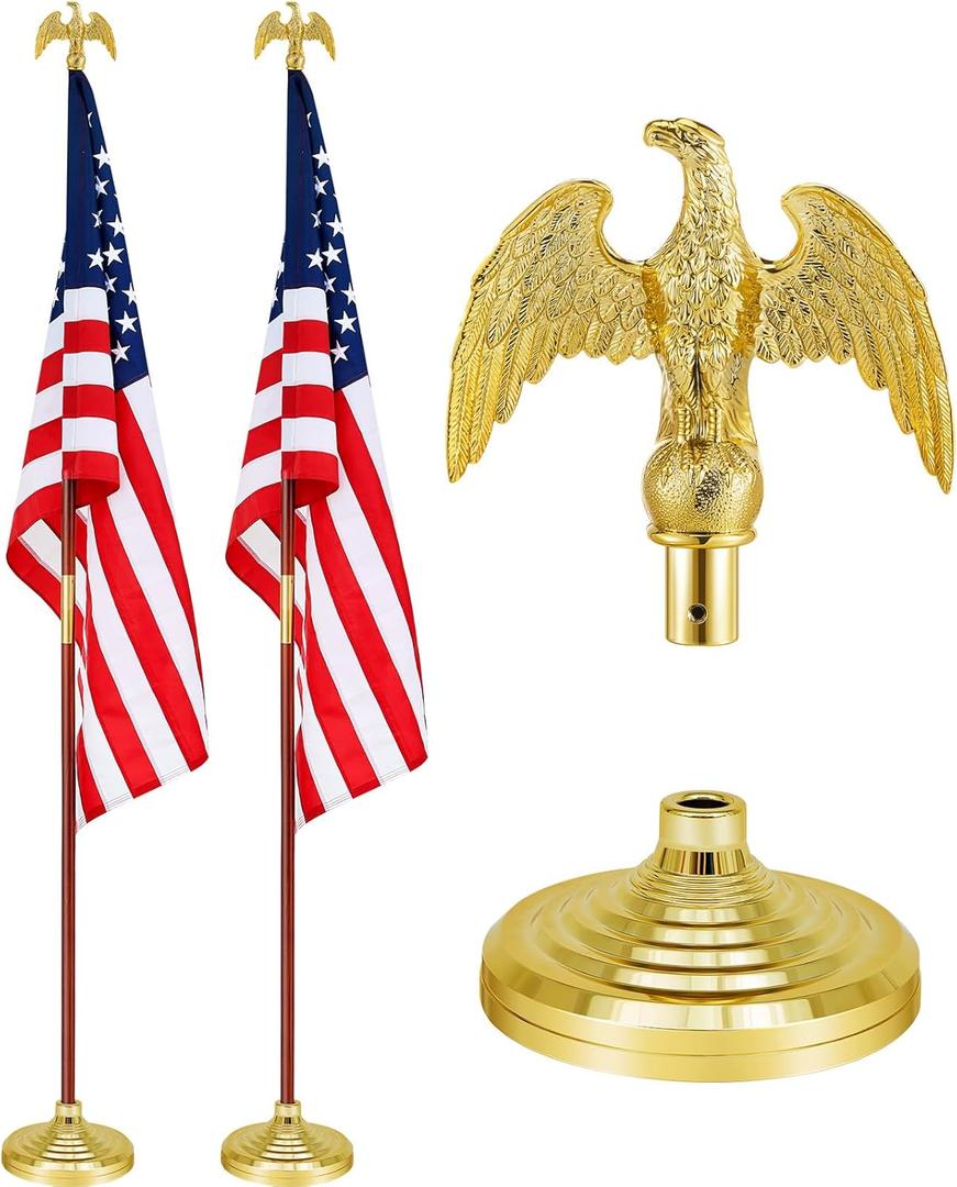 Shimeyao 2 Pack 8 ft Indoor Flag Pole Set with Base and Eagle Topper Heavy Duty Pole with Stand Holder for Office Hall City, Flag Not Included(Wood Color,Wood)