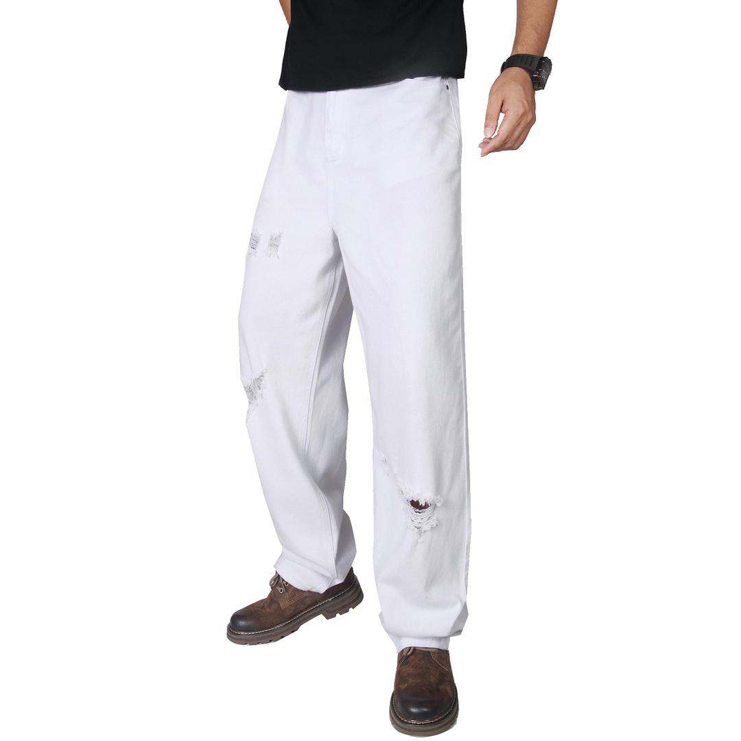 JIALANSHI Men's Wide Leg Baggy Jeans Ripped Loose Denim Pants (38, 9308 White)