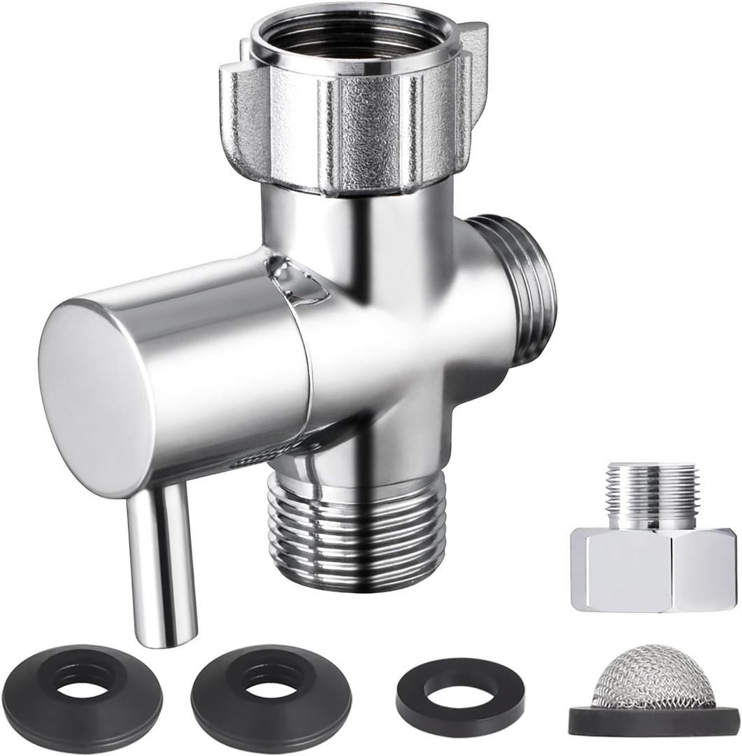 Bidet T Adapter with Shut off Valve, Metal T Valve for Bidet 7/8 X 7/8 X 1/2or 3/8, Tee Connector Bidet Attachment for Handheld Toilet Spray