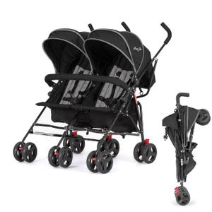 Dream On Me Volgo Side-by-Side Twin Umbrella Toddler Stroller, Black
5 Point Safety Harness, Smooth Swivel Wheels, Lightweight, Adjustable Double Canopy, Storage Basket, 40 Lb Limit Each Seat
