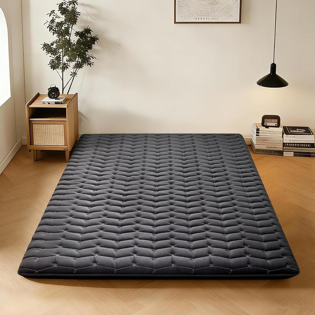 Premium Foam 3.2" Thick Japanese Futon Floor Mattress - Twin Size 39"x80" 100% High-Density Foam,Comfortable Sleeping Pad,Tatami Mat for Dorm,Bedroom or Guest RoomBoys Girls Dormitory Pads(Black)