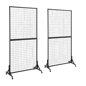 2 Packs 3' x 6' Grid Wall Panels Standing Wire Grid, Study Display Rack with T-Base Wheels Freestanding Gridwall Panel Tower for Shows, Black