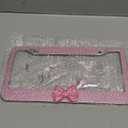 Glitter Rhinestones Crystal Sparkly Pink License Plate Frames Holder with Bow Premium Stainless Steel Covers for Women
