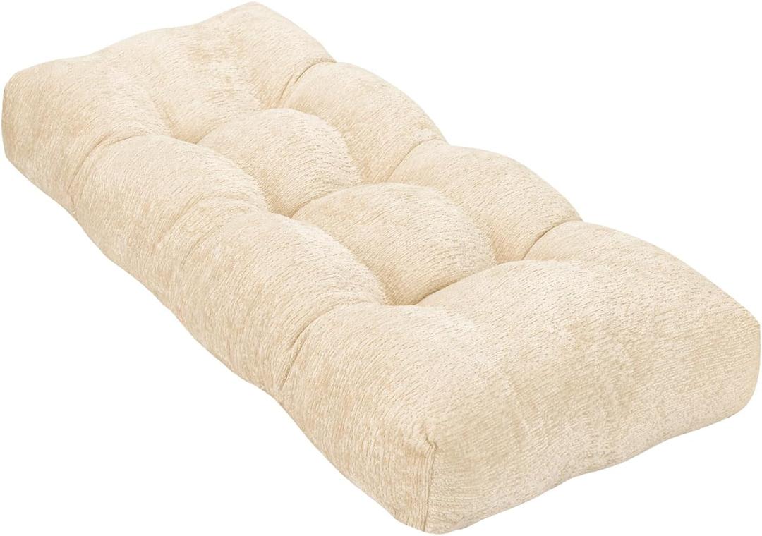Bench Cushion 36 Inch - Luxury Chenille, High-Density Memory Foam, Non-Slip Bottom, Soft Durable Indoor Tufted Long Seat Cushion for Window Garden Furniture (Ivory, 36x14x4 Inch)