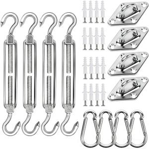 YOFIT 44 Pcs Shade Sail Hardware Kit, 5 Inch Outdoor Sun Sail Accessories, 304 Stainless Steel Turnbuckles & Brackets for Triangle/Rectangle Sails, Patio Canopy Installation Hardware Set Waterproof