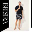 BRISIRA Mens Swim Trunks Bathing Suit 5 Inch Inseam Compression Liner Beach Swim Shorts Swimwear Quick Dry Zipper Pocket (32, Blacktropical)