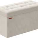 SONGMICS Storage Ottoman Bench, Foldable Ottoman Foot Rest, 15 x 30 x 15 Inches, End of Bed Bench, Storage Chest, Load up to 660 lb, for Living Room, Bedroom, Entryway, Cream White ULSF247W01 (30''W)