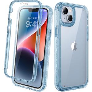 Diaclara Designed for iPhone 14 Case, Full Body Rugged Case with Built-in Touch Sensitive Anti-Scratch Screen Protector, with Camera Lens Protector for iPhone 14 6.1" (Clear Blue)