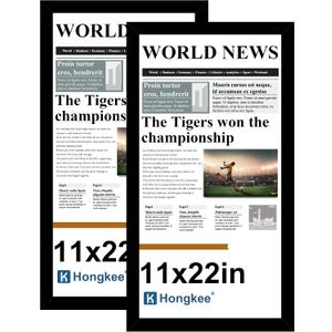 Hongkee 11x22 Newspaper Frame 2 Packs, Real Glass and Black Wood Frame, Display Panoramic 11 x 22 Magazine Frames - Horizontal or Vertical Wall Mounting