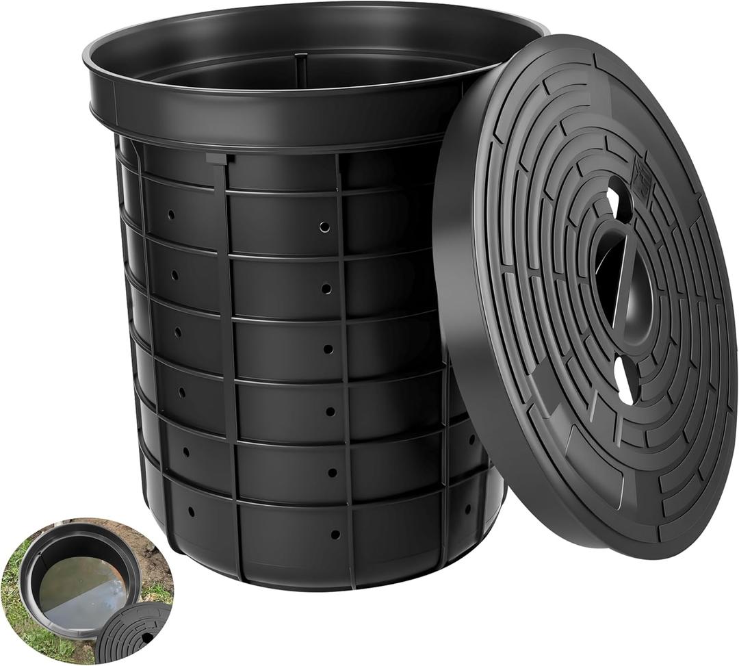13 x 10.2 x 15 Inch Medium Perforated Sump Pump Basin and Lid Combo, Heavy-Duty Plastic Sump Pump Pit for Kitchen Sinks, Crawl Space, Sewage Pump Wells Residential Drainage Systems