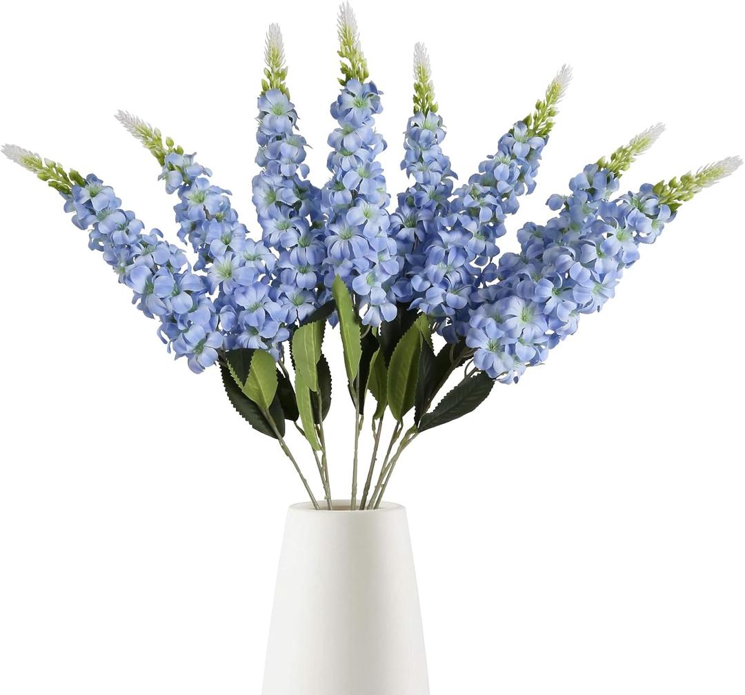 IPOPU 8PCS Snapdragon Artificial Flowers Blue Delphinium Artificial Silk Flowers Long Stem Hyacinths Fake Flowers for Wedding Home Outdoor Floral Arrangements Centerpiece Table Decorations (Baby Blue)