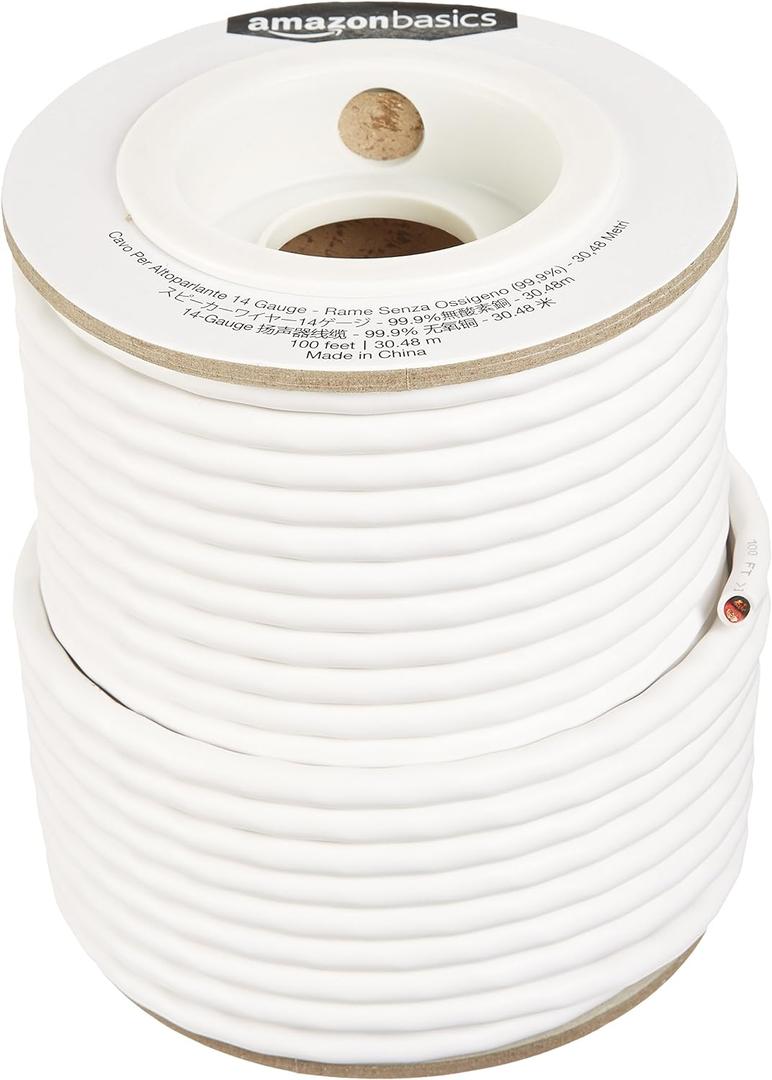 Amazon Basics 14-gauge Audio Speaker Wire Cable - 99.9% Oxygen-Free Copper, 100-foot, White