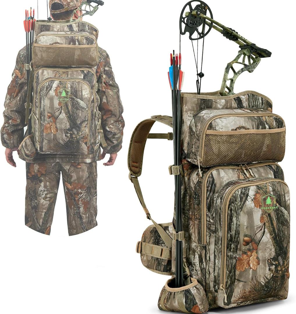Bow Hunting Backpack for Men, Saddle Camo backpack with Bow Holder, Compound Bow Hunting Bag for Deer and Elk Hunting