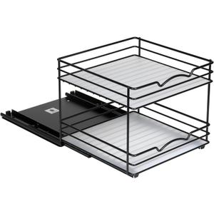 Pull Out Cabinet Organizer for Spices, Cans - Pull Out Spice Rack- Cabinet Pull Out Shelf for Cans,Dishes, Etc, 20-3/8"Wx 10-1/2"D x 2-3/4 H, Black