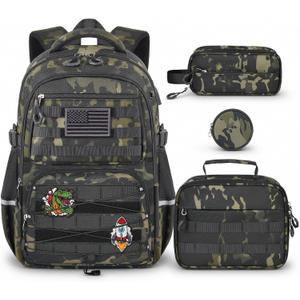 Boys Backpack with Lunch Box, 4 PCS Camo School Bookbag for Boys | Large Capacity Elementary Backpack, Back to School Backpack for Kids, Boys & Teens