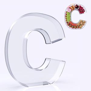11" Acrylic Letter Charcuterie Box, Reusable Fillable Alphabet Number Shaped Form Tray for Birthday Anniversaries, Party Decorative Serving Plates Display Candy Cake (C)