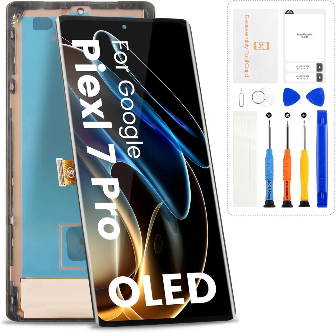 OLED for Google Pixel 7 Pro Screen Replacement,Black with Frame | for GP4BC GE2AE,LCD Display Screen Touch Assembly with Repair Kits,No Fingerprint Cable