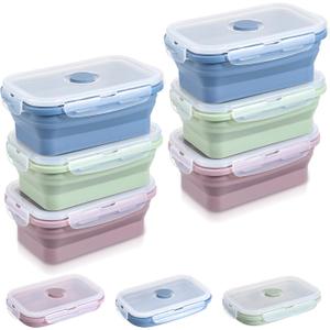 6 Pcs Silicone Food Containers 18.6 oz Collapsible Storage Containers with Airtight Lids Stacking Meal Prep Lunch Leftover Food Fruits Storage Foldable Box for Freezer Microwave Dishwasher Safe