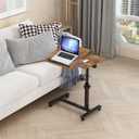 TigerDad Overbed Bedside Desk Mobile Rolling Laptop Stand Tilting Overbed Table with Wheels Height Adjustable Tray Table for Laptop Bed Sofa Side Table (Rustic Brown), 15.7 inches x 13.7 inches x 35.3 inches