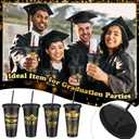 SiliFine 12 Set Graduation Prom 2026 Plastic Cups, 24oz Reusable Prom Plastic Tumblers Cup with Lids and Straws Graduation Party Dinnerware Supplies Bulk for Cold Drink (Black Gold)