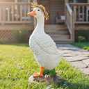Euronet 12" Garden Porch Goose Statues, Funny Duck Farm Fence Decor, Resin Real Concrete Porch Goose Decor, Outdoor Animal Sculptures & Statues, Perfect for Home Garden Stairs, Farm, Patio, Backyard