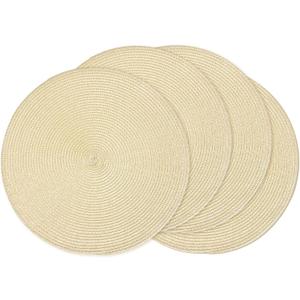 AHHFSMEI Round Braided Placemats 15 Inch Round Table Mats for Dining Tables Natural Woven Heat Resistant Place mats Set of 4(Beige)