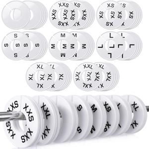EBOOT 40 Pcs Clothing Size Dividers Retail Round Closet Size Dividers Hangers Plastic Clothes Rack Preprinted in XXS to XXL for Home or Clothing Store (White)